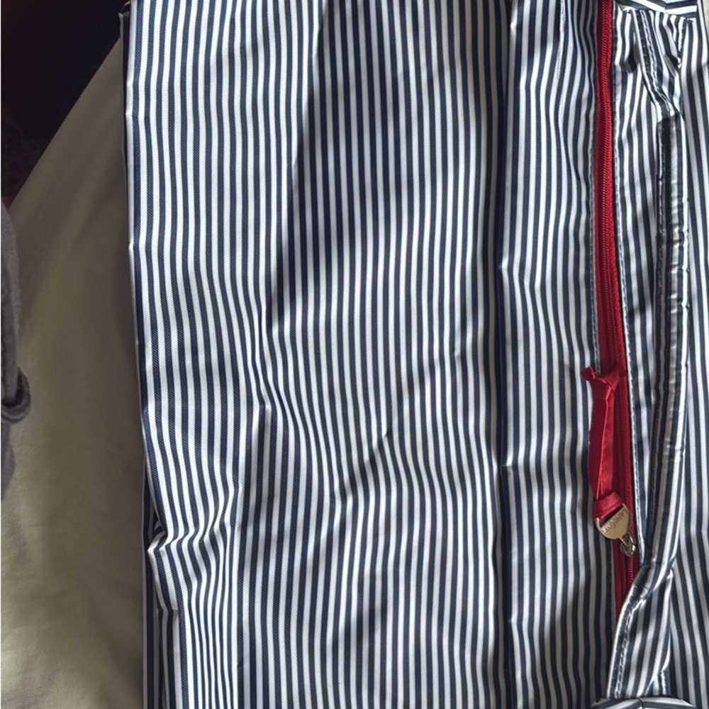 Lancome Striped Shoulder Bag - Black and White with Red Accents